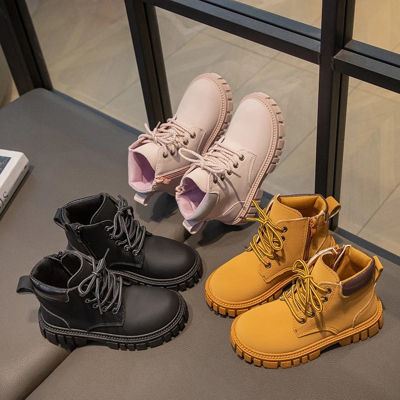 

Зимние модные ботинки в британском стиле для мальчиков, мягкие и удобные желтые ботинки, низкие однотонные ботинки, нескользящая обувь для девочек