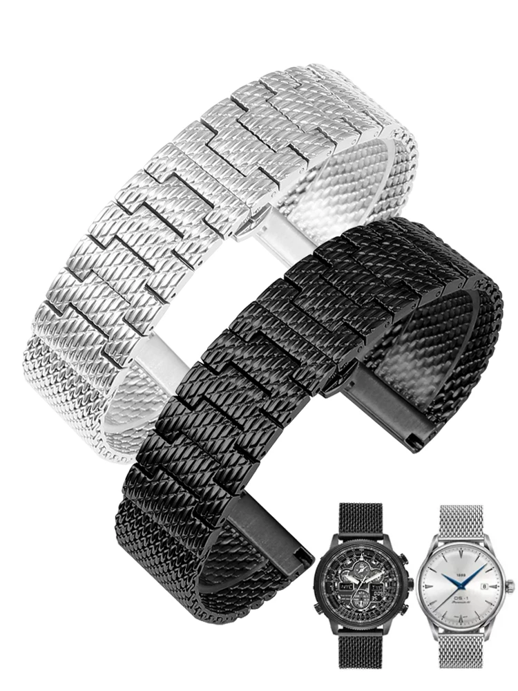 For Citizen Blue Angel Air Eagle Stainless Steel 22 23mm Watch Strap Certina 50 Snow Breitling Double Press Buckle Watchbands