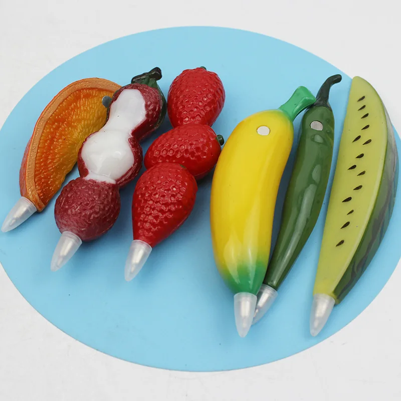 Simulação Criativa Vegetables Fruits Ballpoint Pen, Papelaria do estudante, Fruta fofa com adesivo de geladeira, Caneta esferográfica magnética