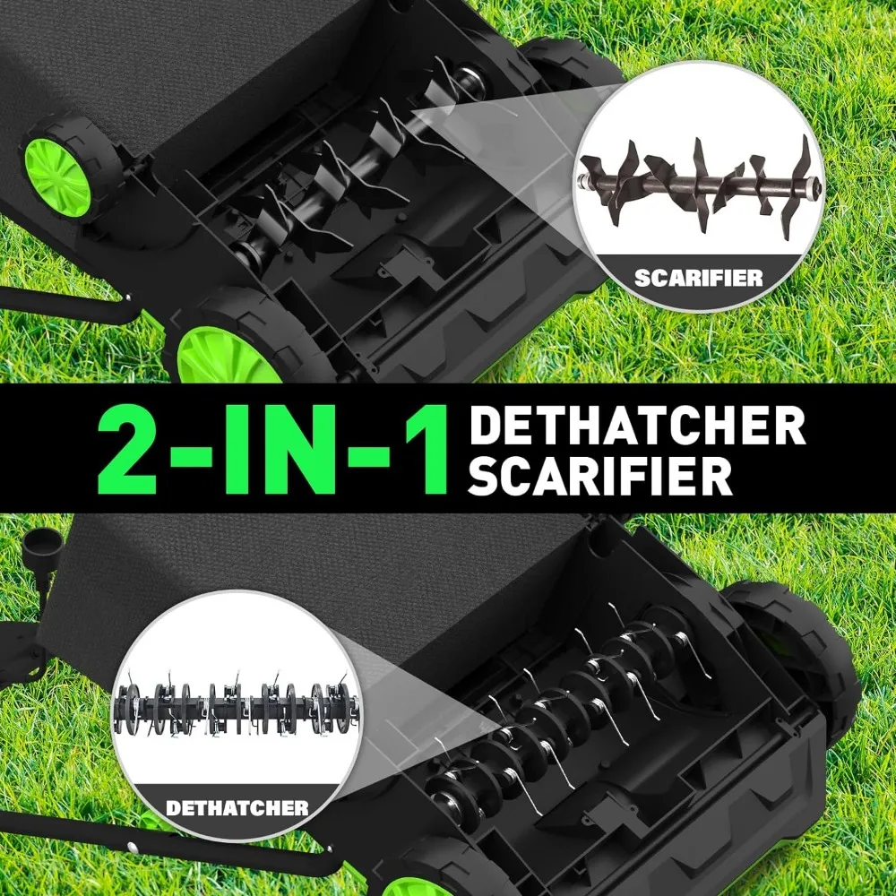 12 Amp Electric Dethatcher and Scarifier with 30L Collection Bag, 2-in-1 Corded Lawn Dethatcher with 4-Postion Depth Adjustment