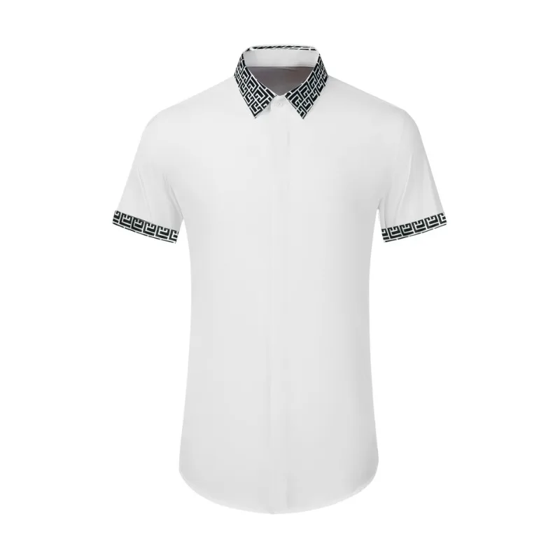 

New solid-color men's shirt - High-quality royal floral 3D print pattern short-sleeved business casual fitted party men's dress
