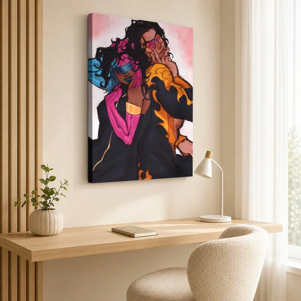 Illustration Of A Couple In Embrace Canvas Poster Custom Modern Aesthetic Canvas Wall Art for Office Decor Gift for Collectors
