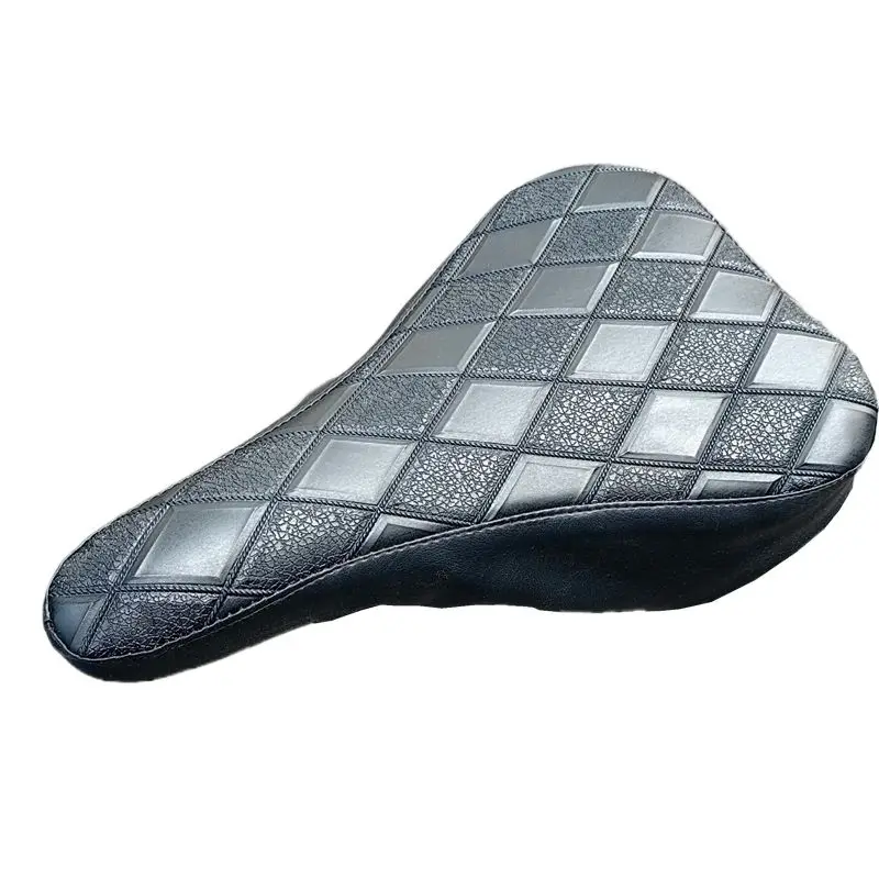 Black Checkered PU Leather Bicycle Seat Cover Soft Padded Comfortable Waterproof Bike Saddle Cushion For Mountain Road Bikes