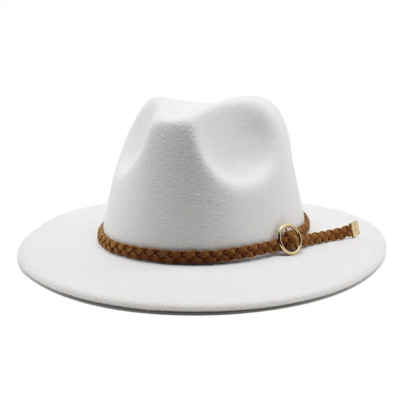 

Summer Wool Men's Women's Winter Autumn Fedora Hat With DIY Punk Belt Wide Brim Church Sombreros Jazz Cap Top Sun Hat