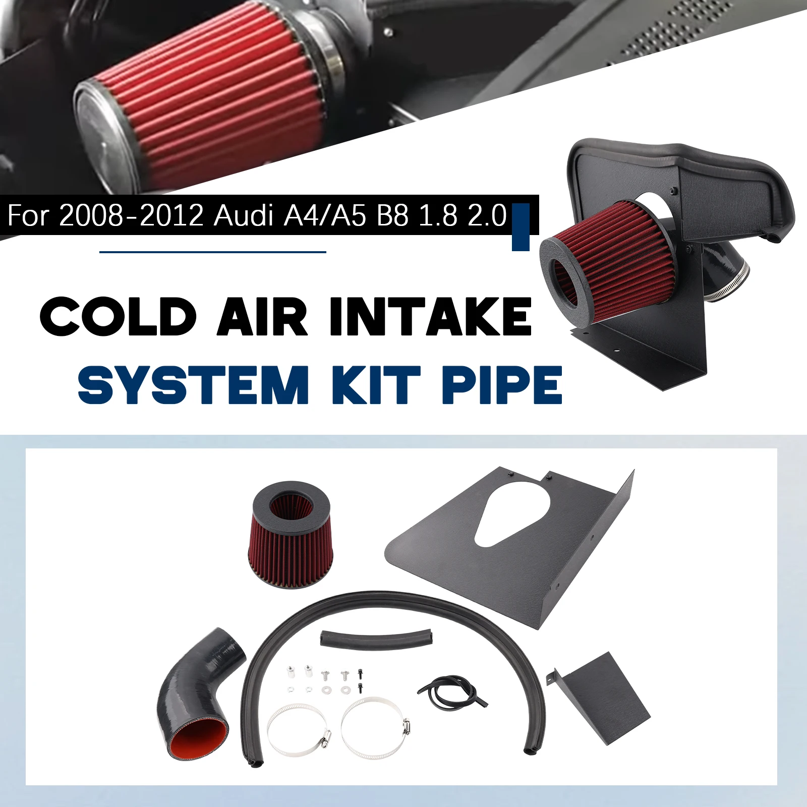 

Air Intake Kit with Heat Shield Filter Inlet Pipe - Aluminum Performance for 2008-2012 Audi A4/A5 B8 1.8 2.0