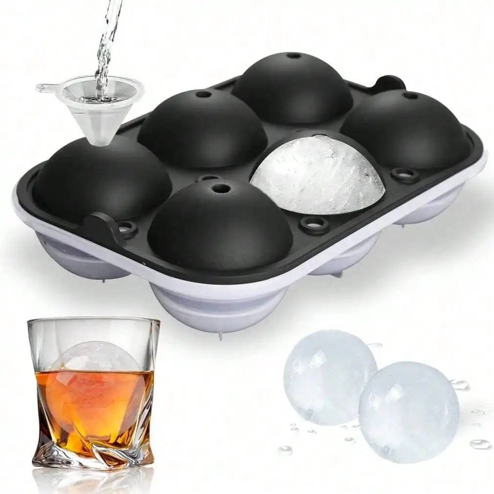 

Ice Ball Maker, Reusable 2.5 Inch Ice Cube Trays, Easy Release Silicone Round Ice Sphere Tray With Lids & Funnel For Whiskey, Cocktails & BourbonCP18-A