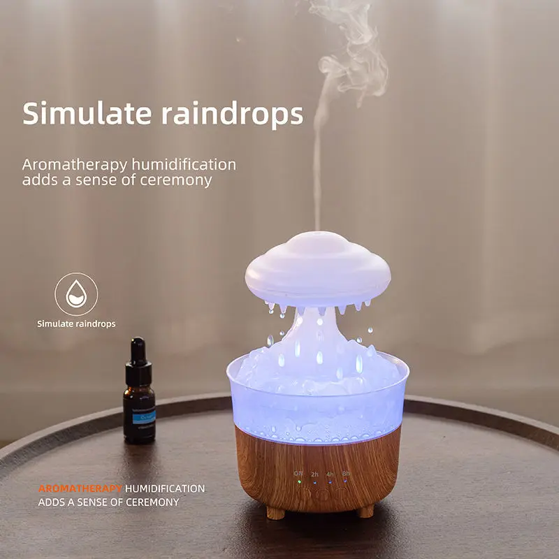 Mushroom Rain Cloud Air Humidifier Night Light Wet Dry Canister Household Raindrop Fragrance Diffuser