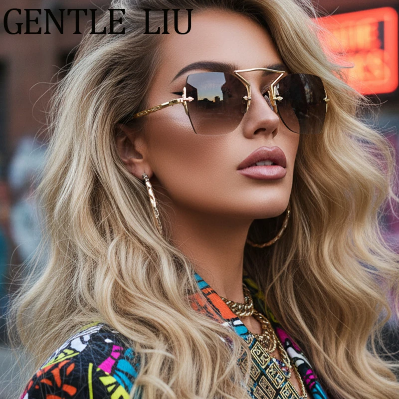 

Vintage Square Rimless Polygon Sunglasses Women 2025 Luxury Brand Vintage Metal Frame Steampunk Sun Glasses Shades Eyewear UV400