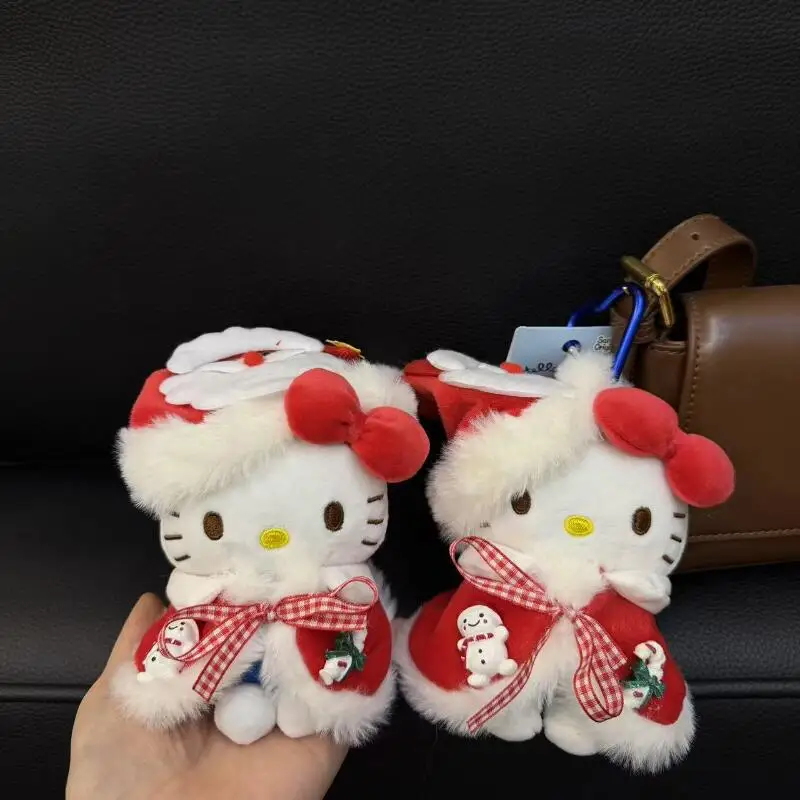Sanrio Christmas Cloak overalls Hello Kitty backpack Zipper keychain Creative Decoration plush Doll Girls holiday plush toy gift