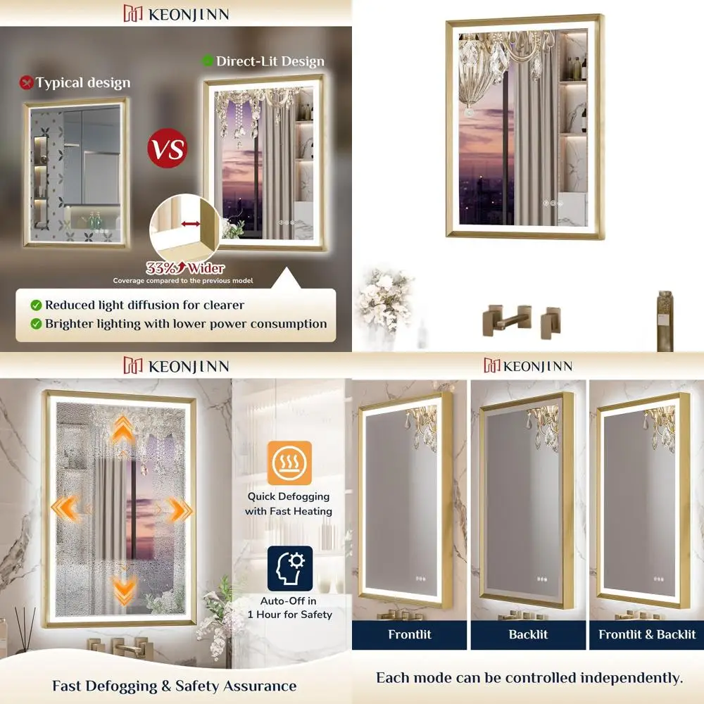 

Светодиодное зеркало для ванной 20x28 дюймов с металлической рамой, функцией антизапотевания и 3-ступенчатой регулировкой цвета подсветки