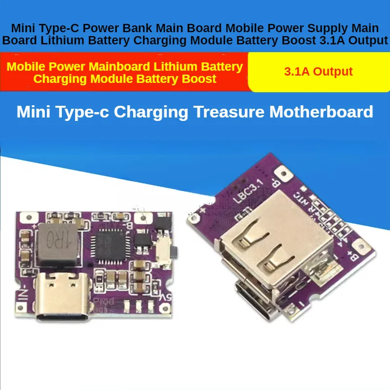 Mini Type-C Power Bank Main Board Mobile Power Supply Main Board Lithium Battery Charging Module Battery Boost 3.1a Output