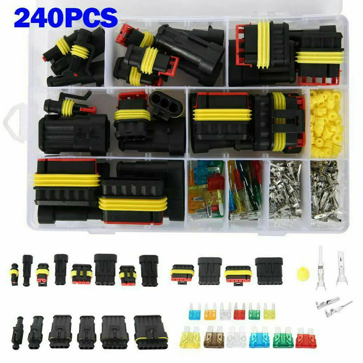 240/296/352/708Pcs Verborgen Waterdichte Connectoren 1/2/3/4 Pin Auto Elektrische Elektrische Elektrische Draad Connector Plug Truck Harnas