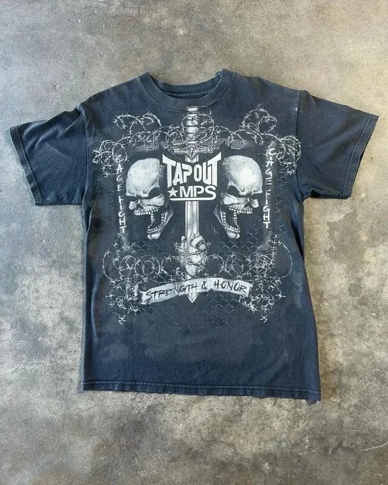 Streetwear Tapout T Shirt Y2K Mens Hip Hop Letter Graphic Print Oversized TShirt Harajuku Round Neck Cotton Short Sleeve Tops image 3