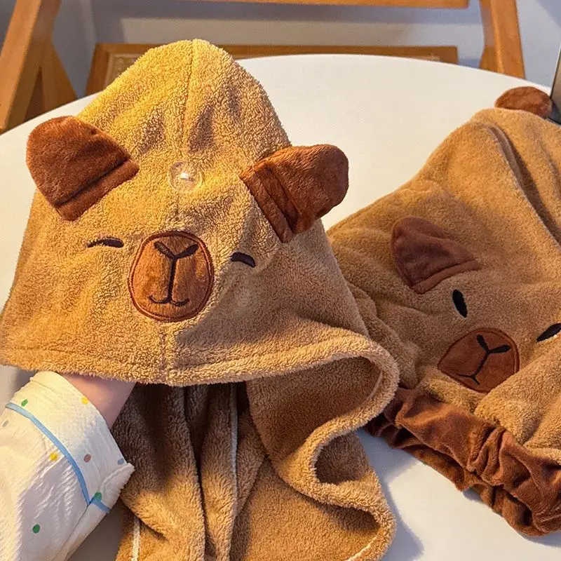 Cute Capybara Hair‑Drying Cap, Thick Absorbent Coral Velvet Quick‑Dry Hair Towel Wrap, Soft Shower Hat for Women Girls Students view 5