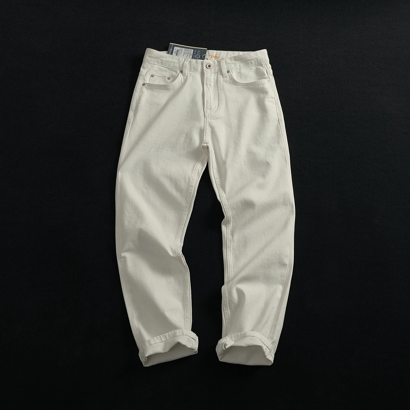 

Редкие элитные винтажные белые джинсовые мужские прямые джинсы с ушками, модные городские молодежные повседневные брюки прямого кроя