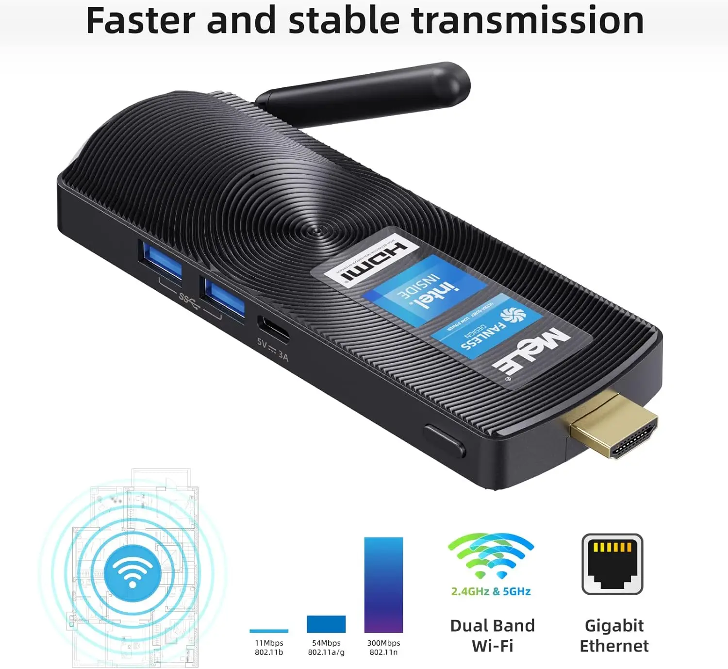 Imagem -04 - Mele-fanless Mini pc Stick Intel Windows 11 Casa N4000 Lpddr4 4gb 128gb Computador Industrial Hdmi Gigabit Ethernet em Iot