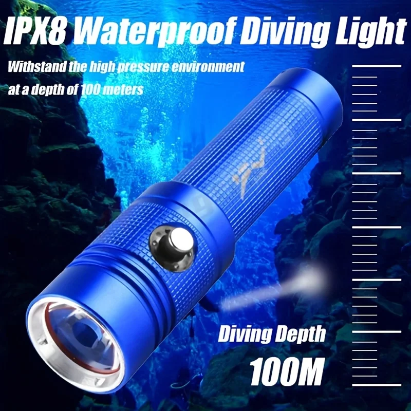 

LED Scuba Diving Flashlight 1600 Ultra-Bright Lumens Underwater Spotlight 100m IP68 Waterproof Diving and Fishing Light