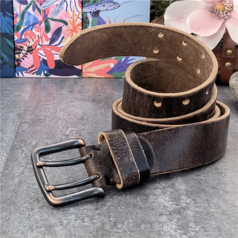 38MM Double Pin Belt Buckle Genuine Leather Belt For Men Jeans Leather Belt Men Ceinture Western Cowboy Waist Belt Man MBT0038