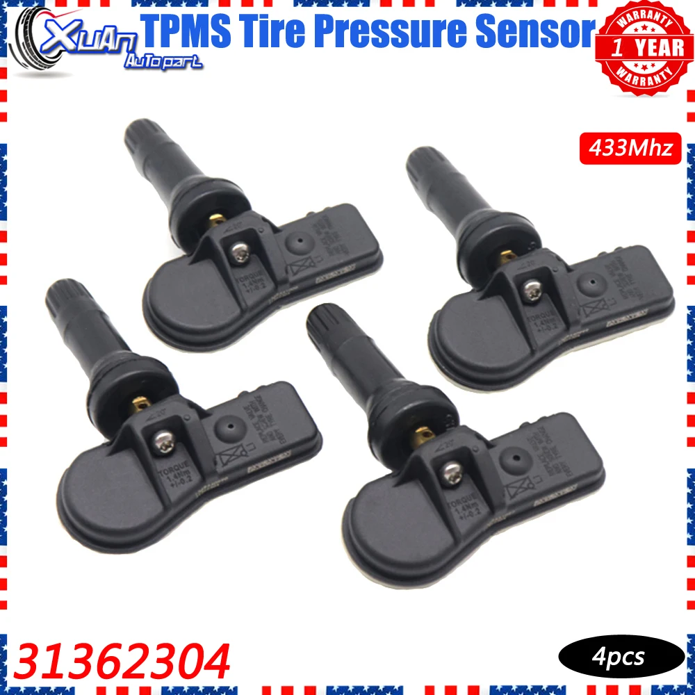 XUAN 4PCS TPMS Tire Pressure Sensor Monitoring System 31362304 For Volvo S60 S90 V60 V90 XC90 2015-2024 433Mhz 50662193