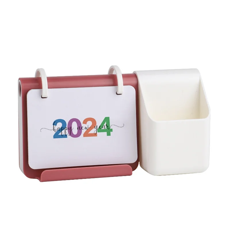 A19E-2024 Desk Calendar Pen Holder 2024 Calendar Block Monthly Date Display For Office Decor