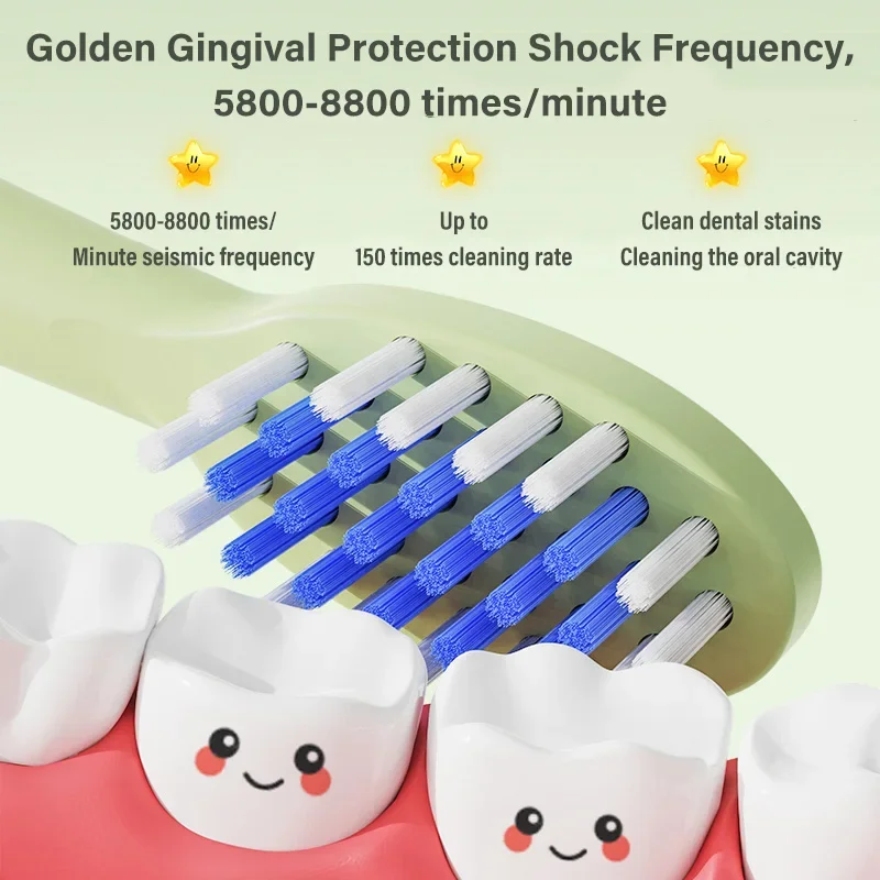 Crianças Sonic Escova De Dentes Elétrica, Impermeável, Colorido, Desenhos Animados, Miúdo Uso, Cerdas Macias, Substituível, Cabeças De Escova De Dente, IPX7