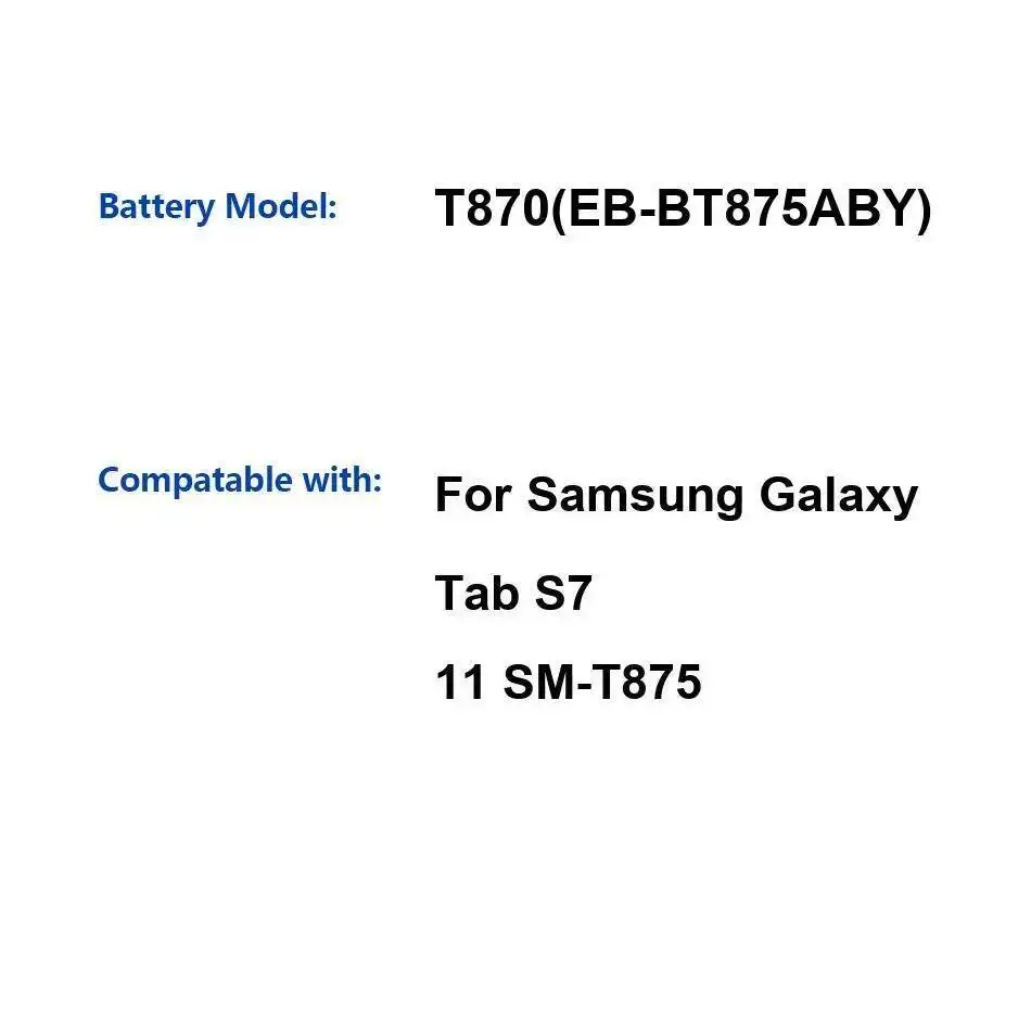 

Lightweight T870 EB-BT875ABY For Samsung Galaxy Tab S7 11 SM-T875 8000Mah Tablet Battery