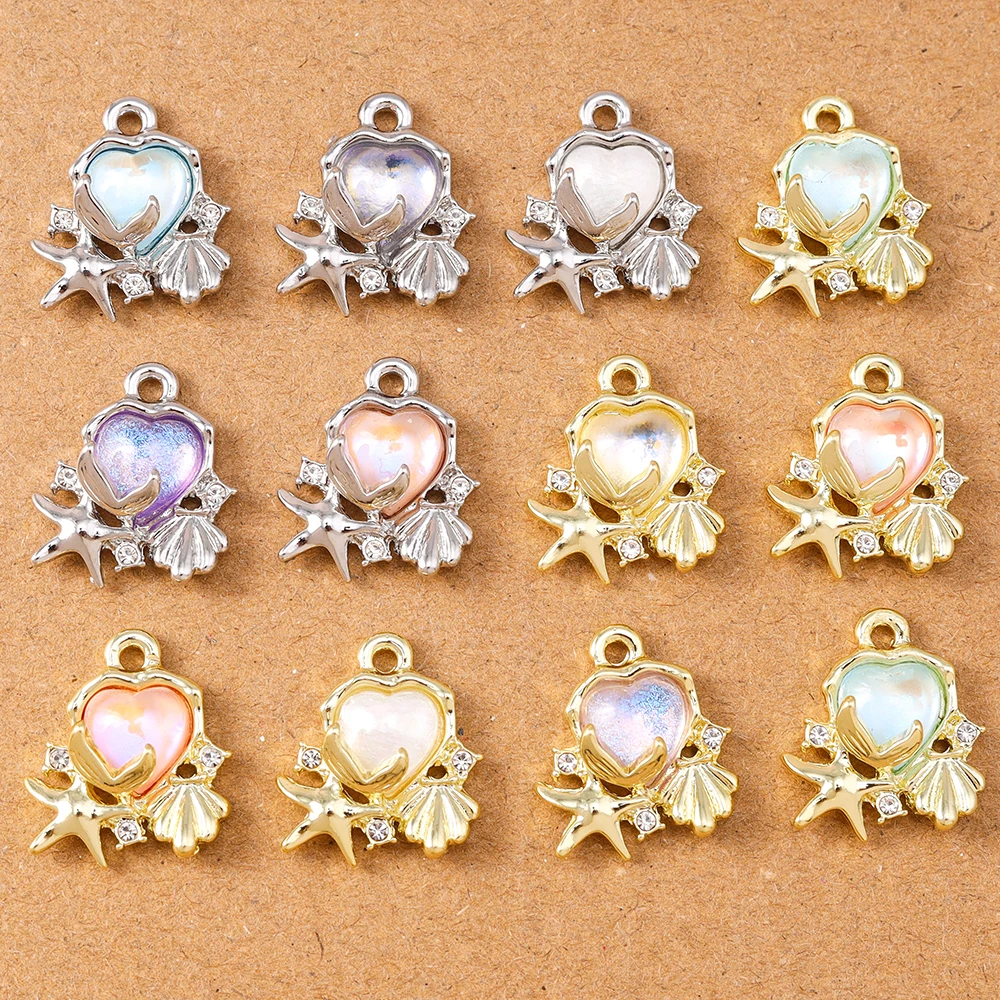 

5pcs 16*18mm Crystal Love Heart Charms Shell Starfish Pendants for Jewelry Making Earrings Necklace DIY Bracelet Accessories