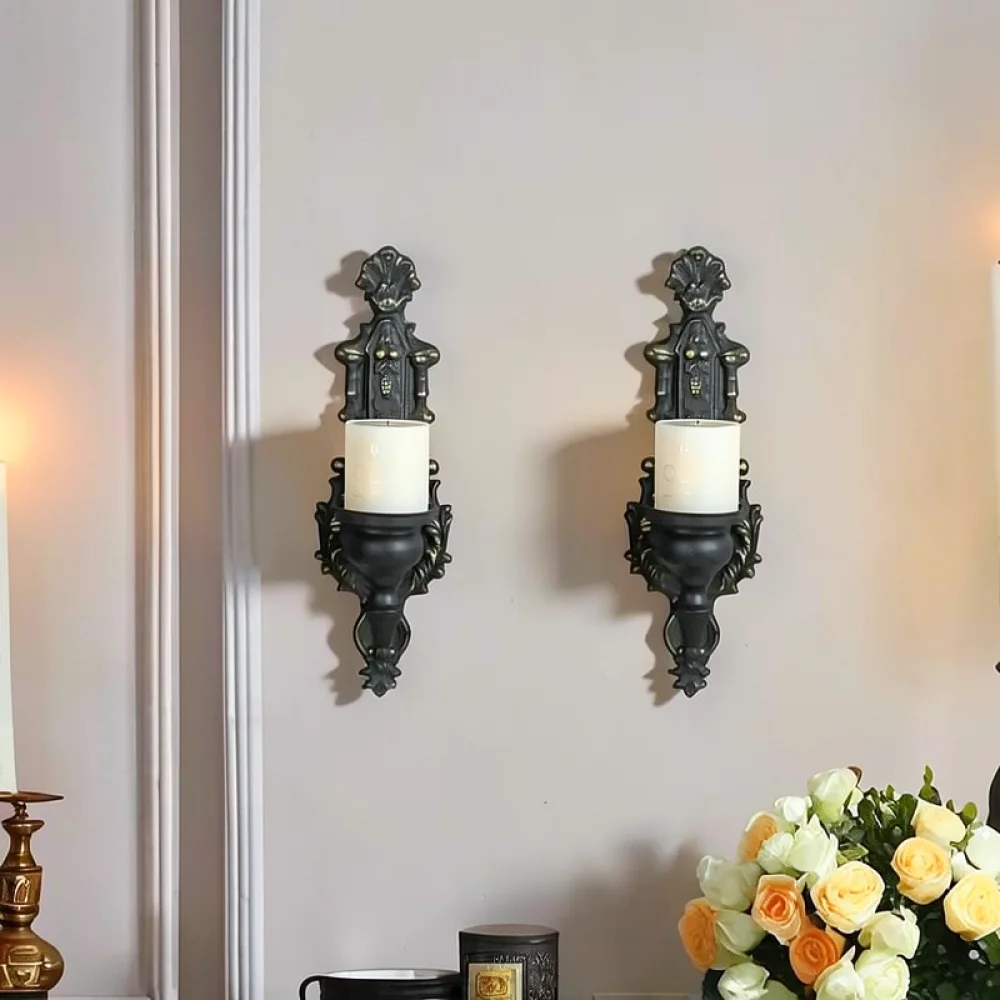 Rustic Style Iron Wall Mounted Candle Holder Nordic Metal Candlestick Hanging Art Decor For Home Interior Wall Ornament