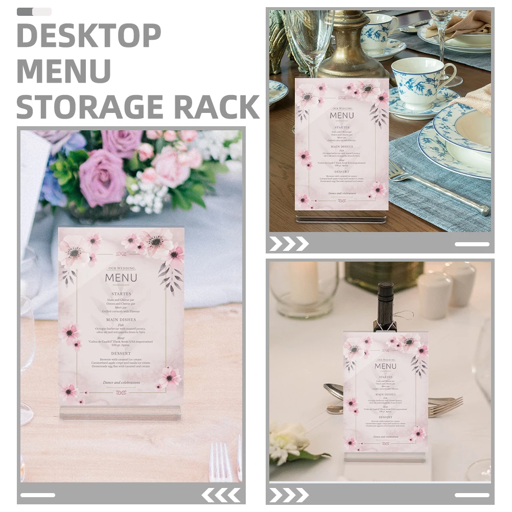 

4pcs T-Shaped Acrylic Display Rack 9x12.8cm Double Sided Advertising Sign Holders Menu Notice Card Storage Table Top