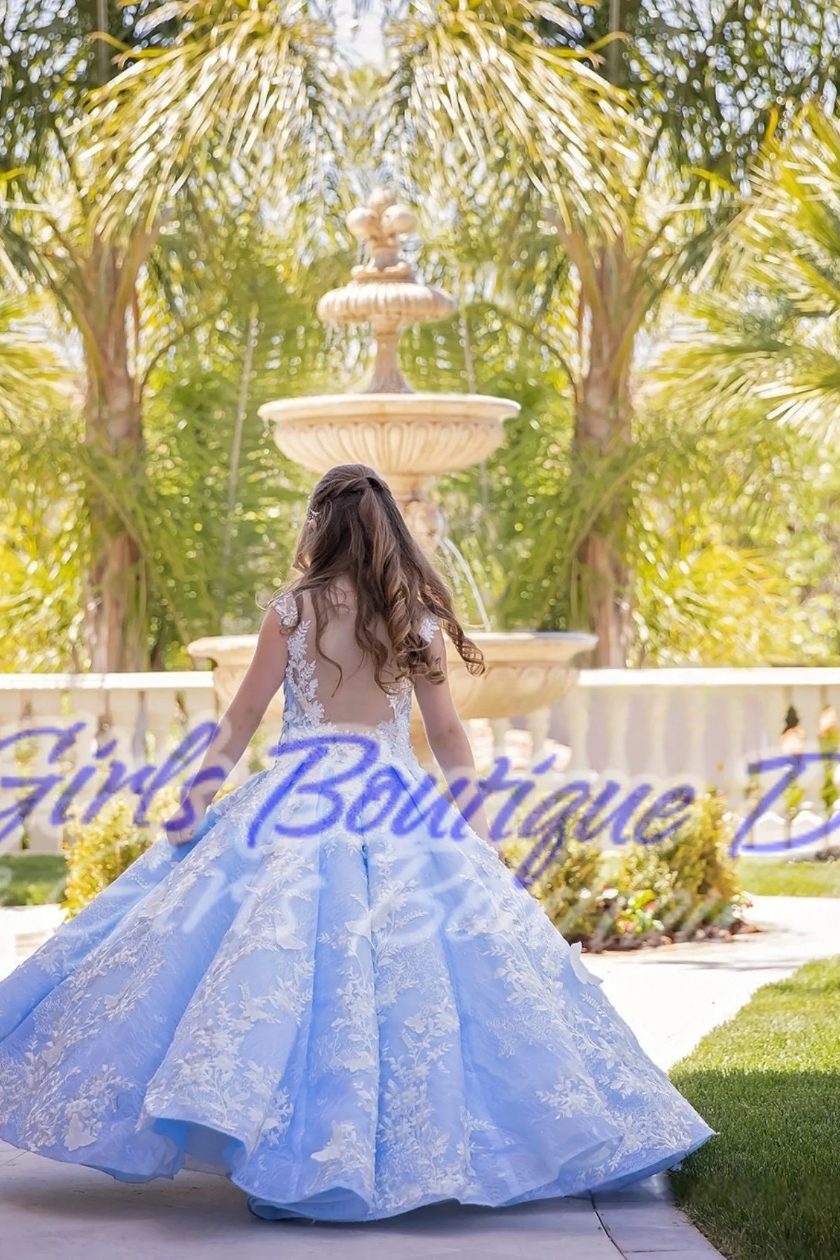 Tutu Skirt Contrast Lace Embroidery Sleeveless Blue Princess Dress Flower Girl Dress for Dance Performances
