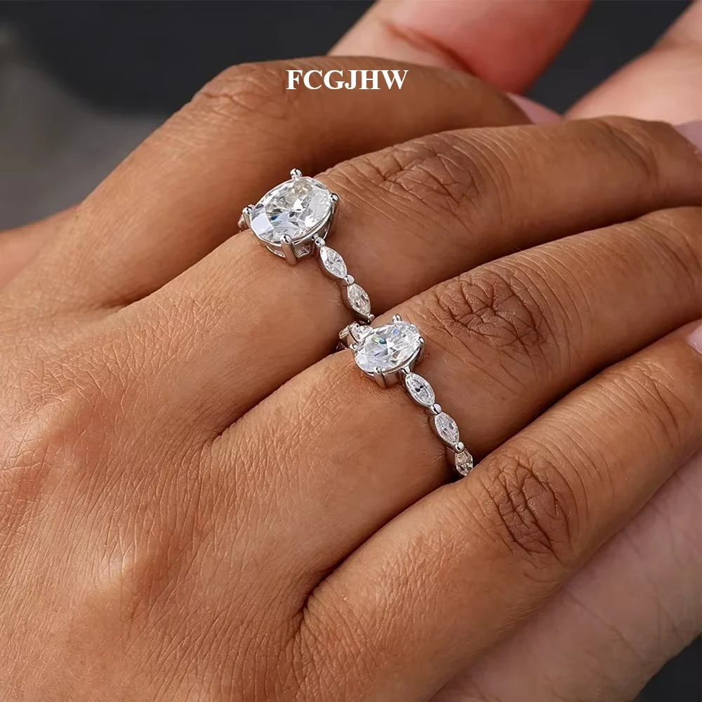 FCGJHW 1/2Carat Oval Cut Full Moissanite Rings 100% S925 Silver for Women Diamonds Marquise Band Gifts Jewelry GRA 2026