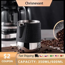 Pichet à lait en silicone en acier inoxydable, pichet à café expresso, carafe à vapeur, artisanat Barista, latte, cappuccino, tasse à mousser, 350 ml, 600