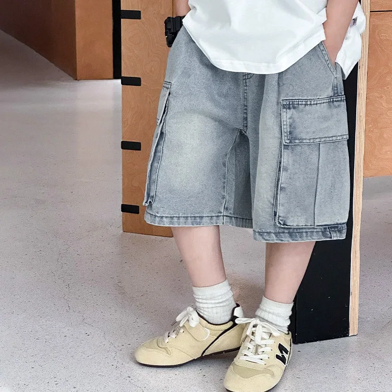 Boys Denim Shorts Summer Casual Korean Style Five Point Cargo Pants