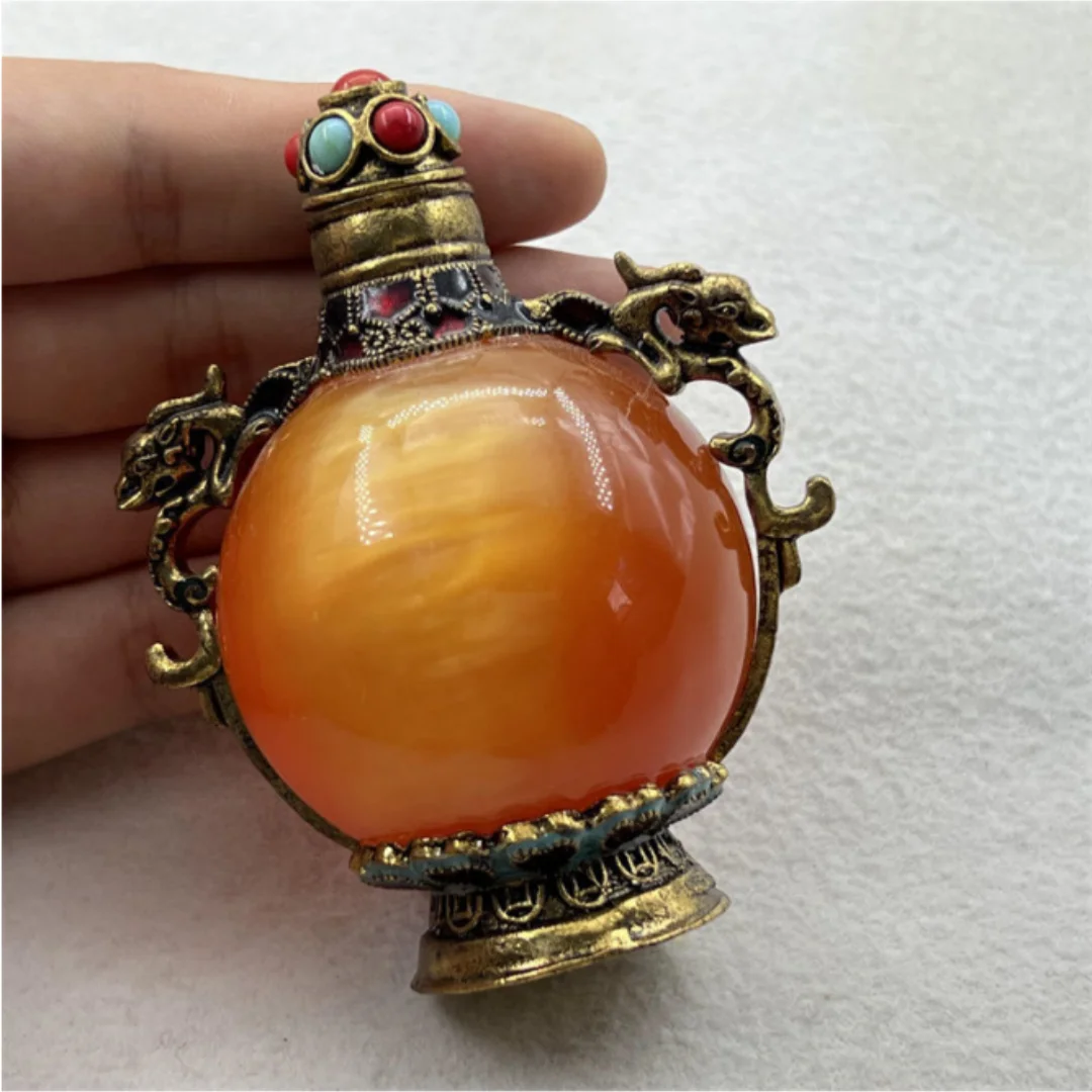 

Rare China orange Ball Agate Jade Snuff Bottle Antique Craft Jewelry Ornament
