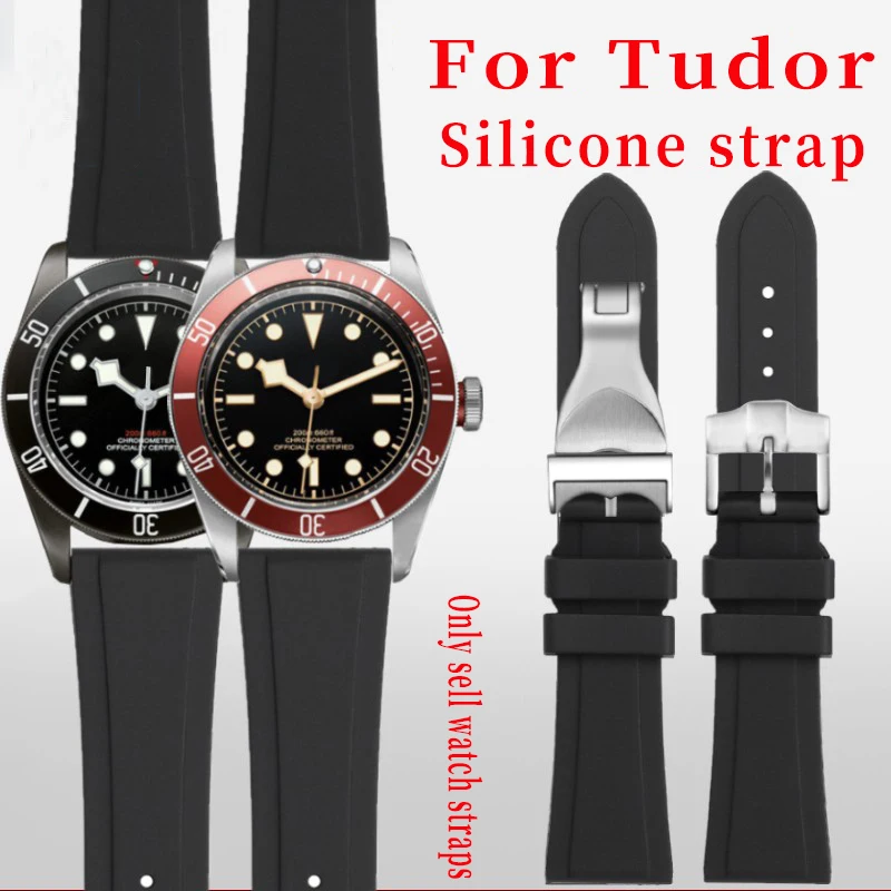 For Tudor 25500 25600 Qicheng Byfjord Little Red Flower Soft Raised Silicone Watch Band Men Rubber Bracelet 22mm Watch Strap