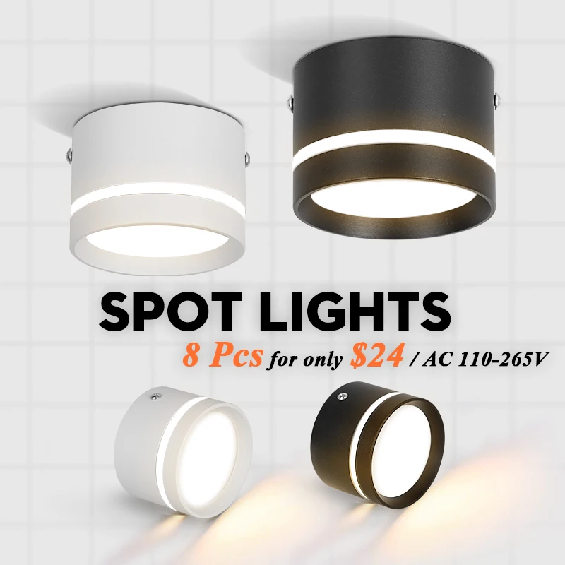 LED Ceiling Spotlight Surface Mounted LED Spot Lamp Down Light 10W 15W 220V for Kitchen Dining Room Spots Fixture 5W Black White