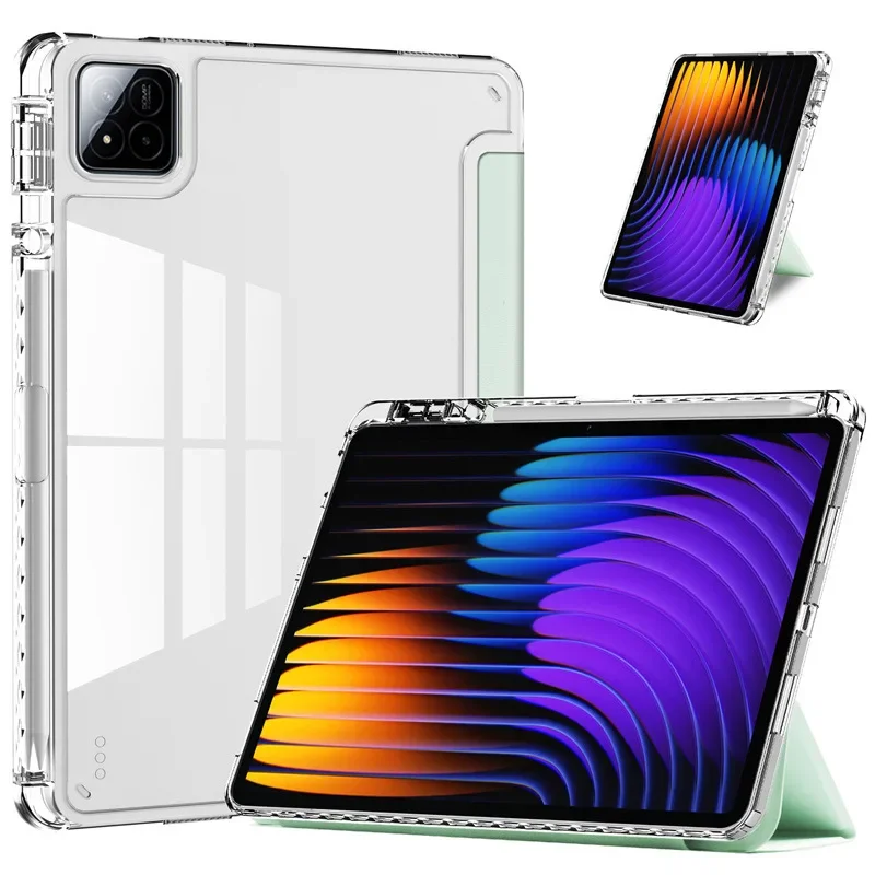 

3+Y Fold Stand Case For Xiaomi Mi Pad 8 7 6 5 Pro for Redmi Pad2 SE 11 12.1 inch Tablet Case Pencil Holder Clear Acrylic Cover