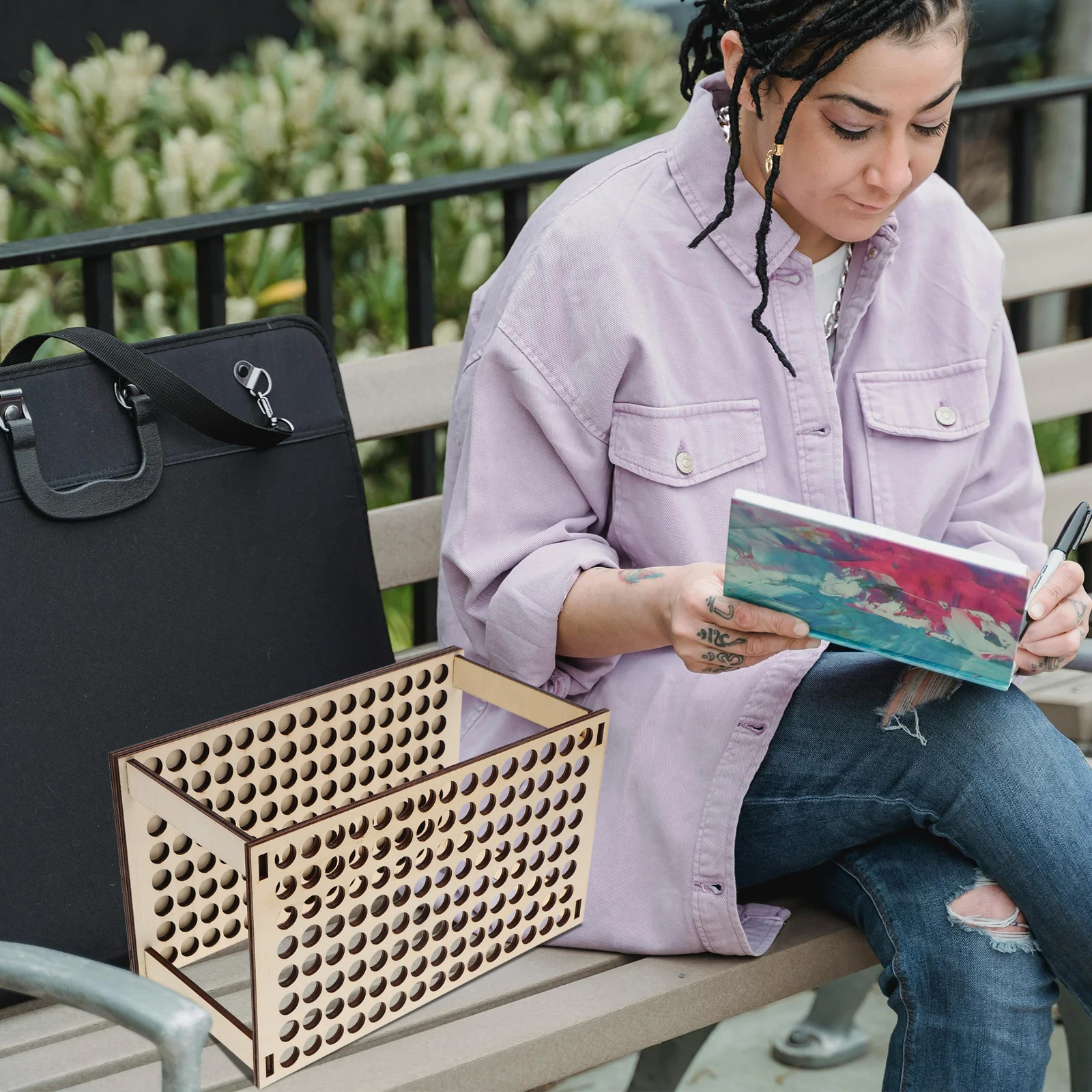 

Wooden Painting Brush Stand Test Tube Rack Marker Pen Holder Multi Function Paint Brush Organizer Pencil Storage Rack