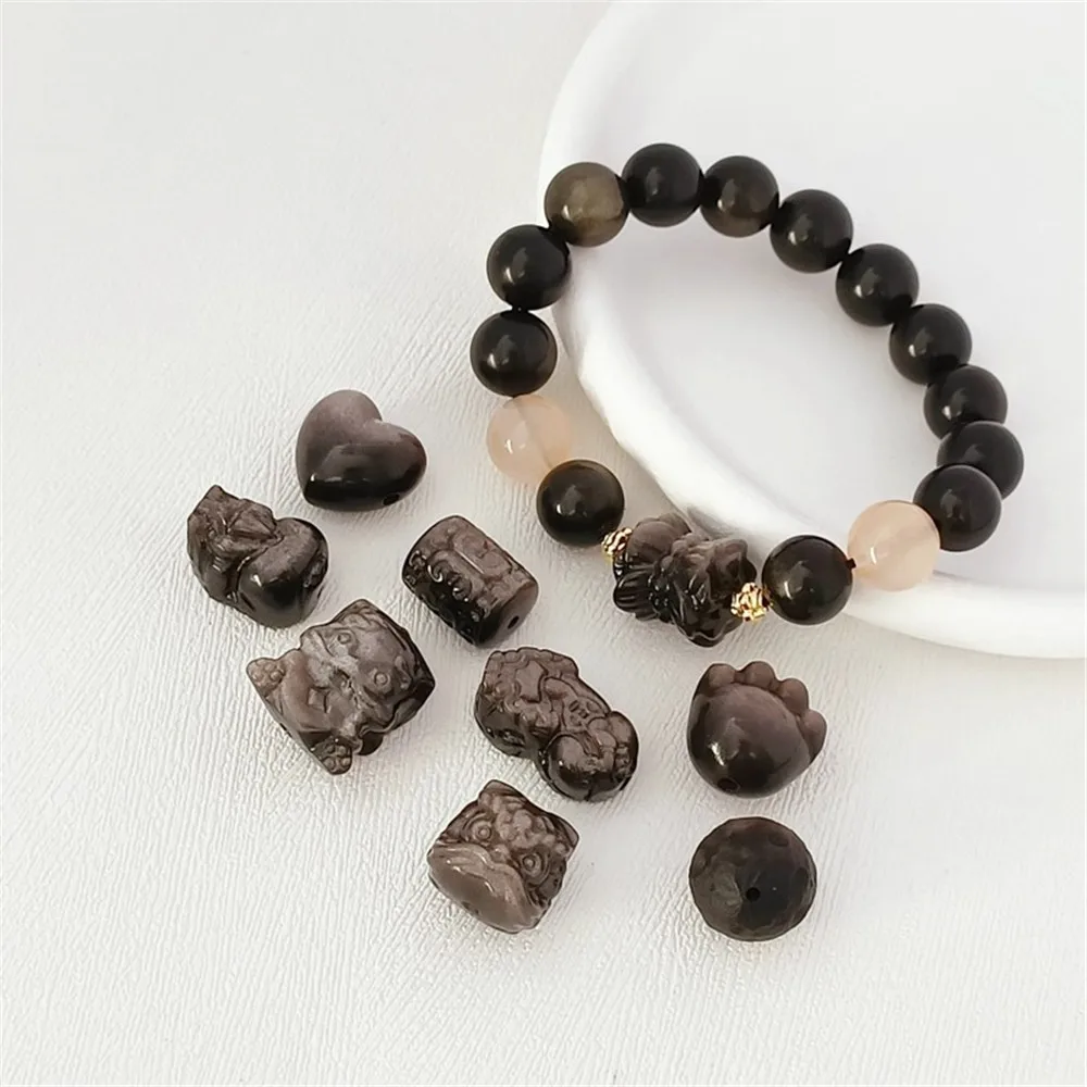 

Silver Obsidian Lion Dance Lotus Golden-swallowing Beast Fat Claw Heart Bead Separation DIY String Beads Scattered Beads Matchin