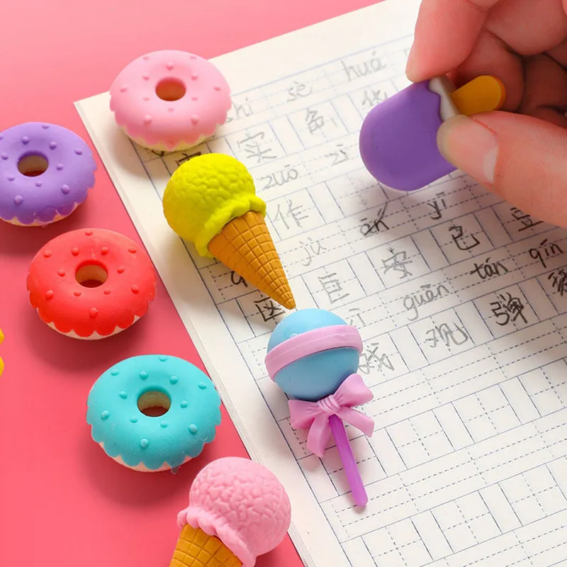 1Pcs Kawaii Ice Cream Donuts Lollipop Detachable Rubber Eraser for Kids Gift Correction Tool School Stationery Creative Gift