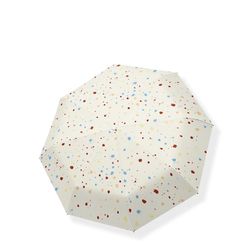 Cream Ink Splash Art Umbrella - Auto Open Close Sun Parasol, UPF 50+ Black Lining UV/Heat Block, Portable Folding Artistic Desig