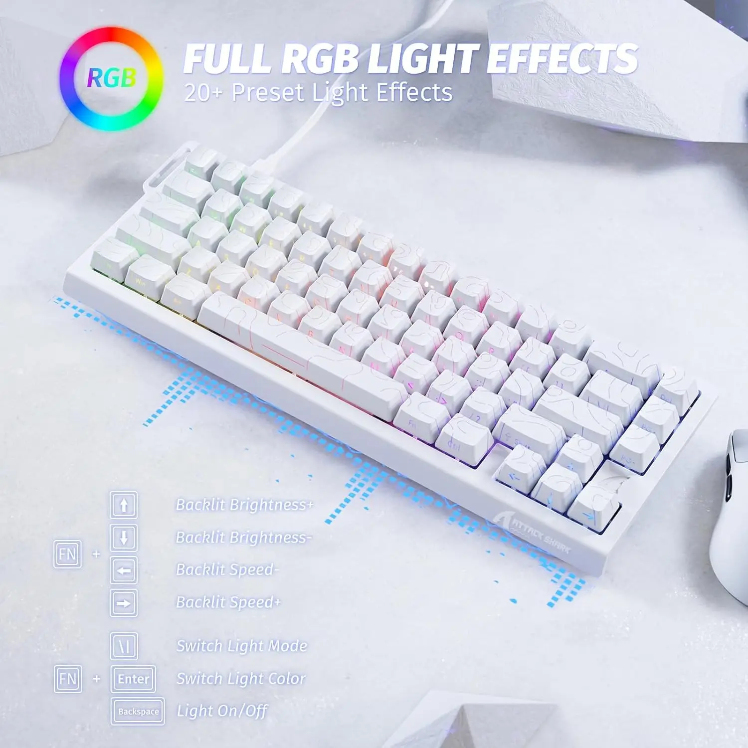 لوحة مفاتيح مغناطيسية ATTACK SHARK X68 HE Rapid Trigger 8 كيلو هرتز، دقة 0.01 مم RT، تخطيط 60%، RGB، تدعم صنبور RT/Snap/DKS/MT/TGL