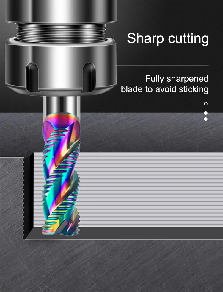 Azzkor bunte Beschichtung hrc60 3-Flöten-Rohfräser Wolfram stahl karbid für Aluminium-CNC-Bearbeitung Schaft fräser – Detail 1