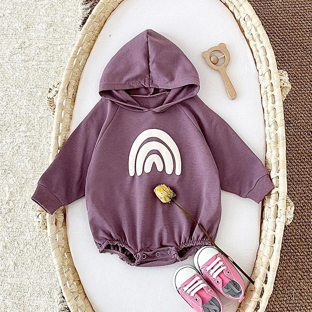 Autumn Baby Bubble Romper Spring Baby Long Sleeve Triangle Creeper Cute Bodysuit Rainbow Print Hoodie Toddler Infant Clothes