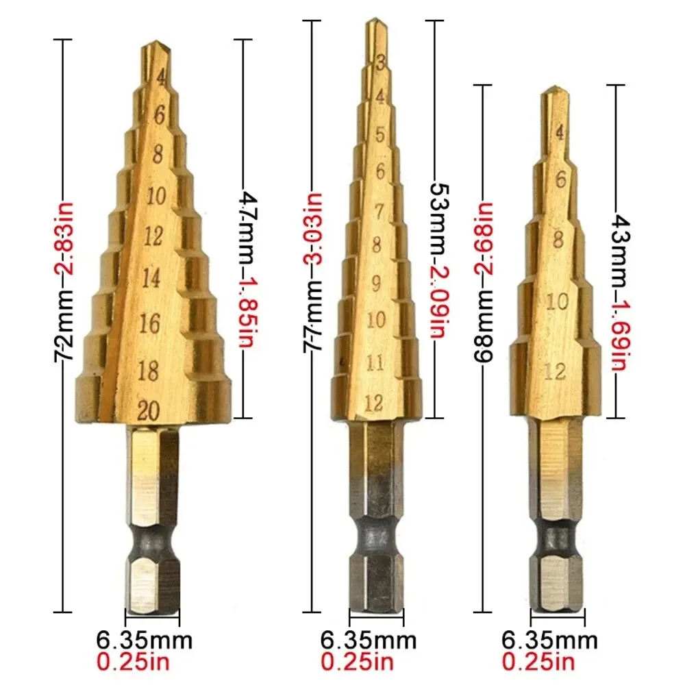 Hexagonal Handle Titanium Plated Ladder Drill Tower Drill Bit Set 3-12/4-12/4-20mm Small Three Piece Set view 3