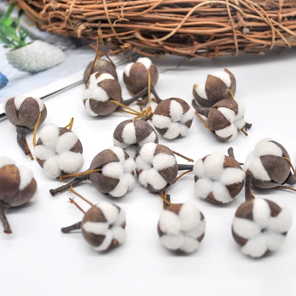 12/24pcs Artificial Kapok Natural Dried Flowers Simulation Cotton Wedding Easter Decoration DIY Wreath Bouquet decoración hogar