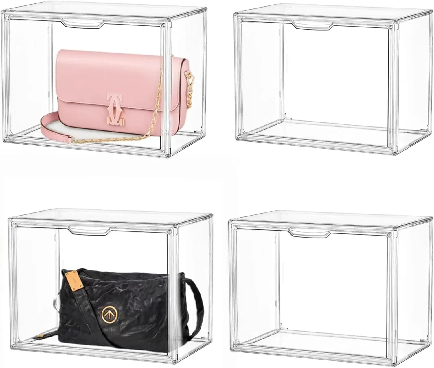 

Stackable Clear Plastic Storage Bins with Magnetic Lid, Acrylic Display Case for Collectibles and Cosmetics (4 Pack, X-Large)