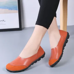 2026 New Ladies Shoes Woman Split Genuine Leather Woman Flats Slip On Woman's Loafers Female Moccasins Shoes Plus Size 35-44