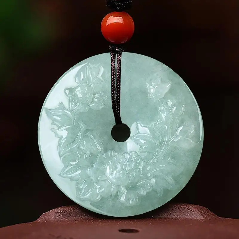 

Natural Burma Jade Flower Necklace Men Women Healing Gemstone Fine Jewelry Genuine Myanmar Jadeite Peony Flower Pendant Necklace