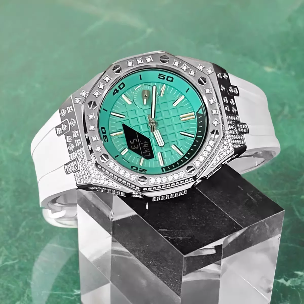 

GA2100 Mod Kit Luxury Diamonds Inlaid Case For G-ShOCK Casio GA-2100 GA-2110 Modification Steel Bezel Fluorine Rubber Watch Band